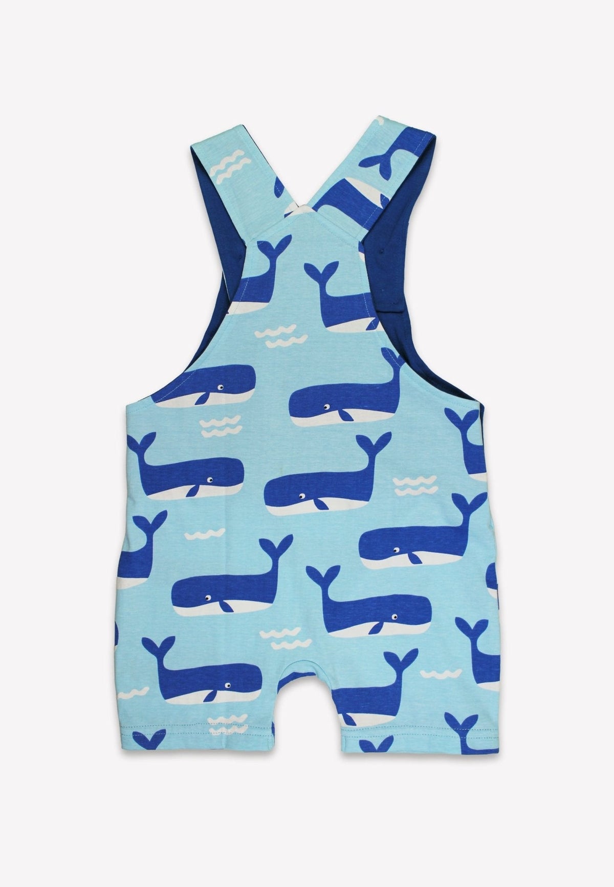 Organic Whale Waves Print Dungaree Shorts