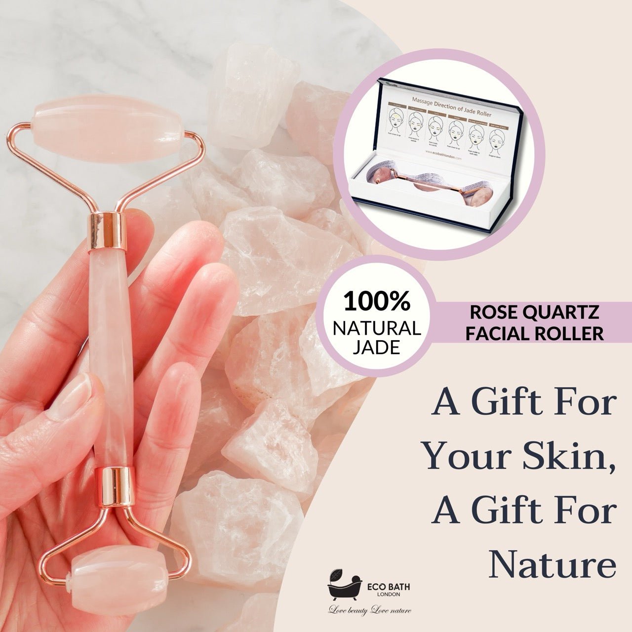 Eco Bath London Jade Face Roller - Rose Quartz