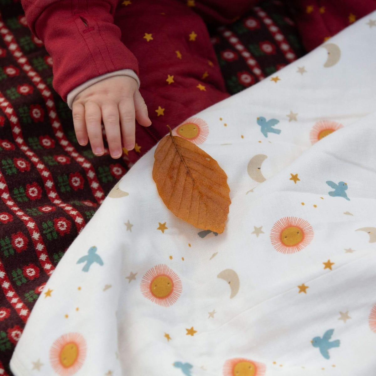 Moon and Sun Sherpa Hooded Organic Baby Blanket