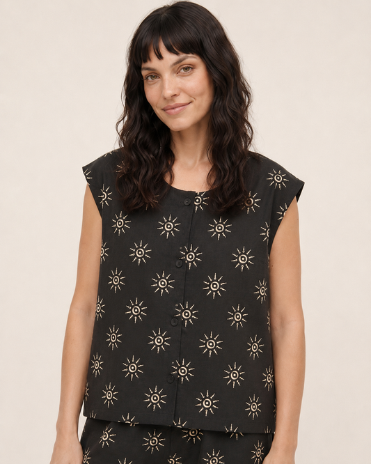 Pip Black Starburst Print Sleeveless Top