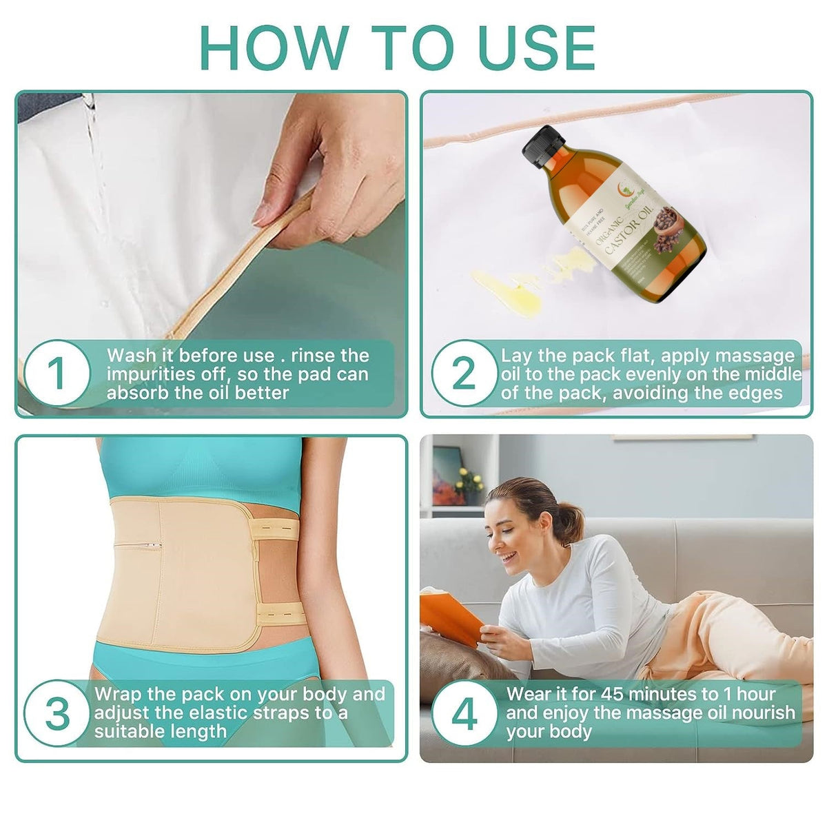 Organic Castor Oil 2 Piece Pack with a Premium Butterfly Body Wrap (Up to 45" Waist)