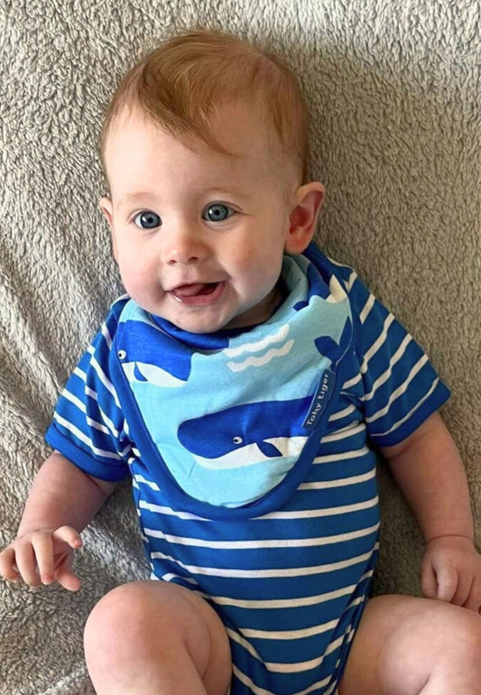 Organic Whale Waves Print Dribble Bib