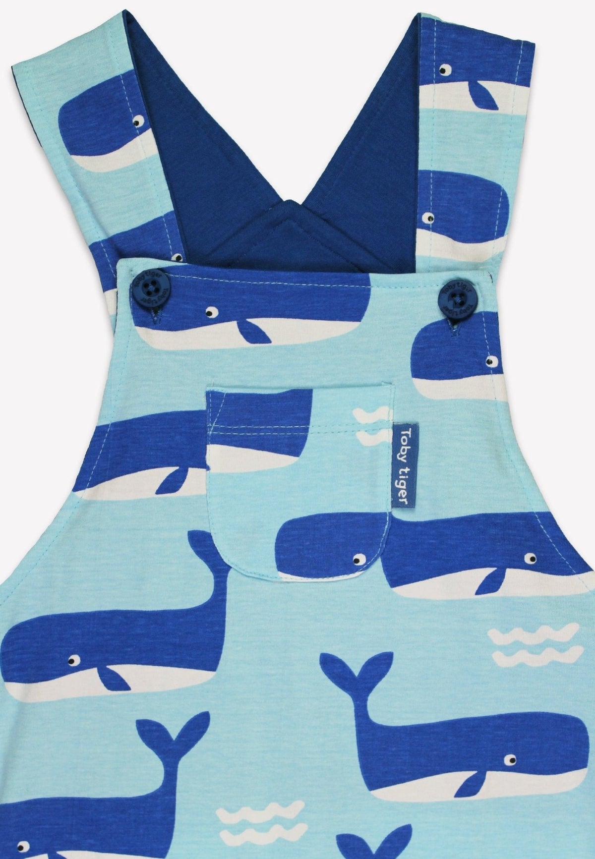 Organic Whale Waves Print Dungaree Shorts
