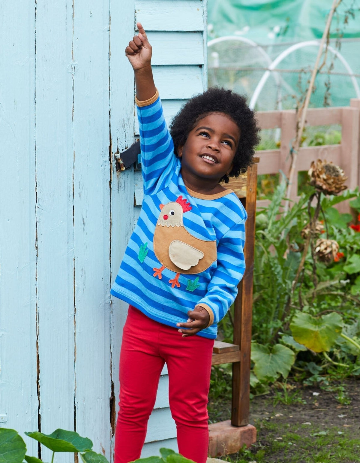 Organic Clucky Chicken Applique Long-Sleeved T-Shirt