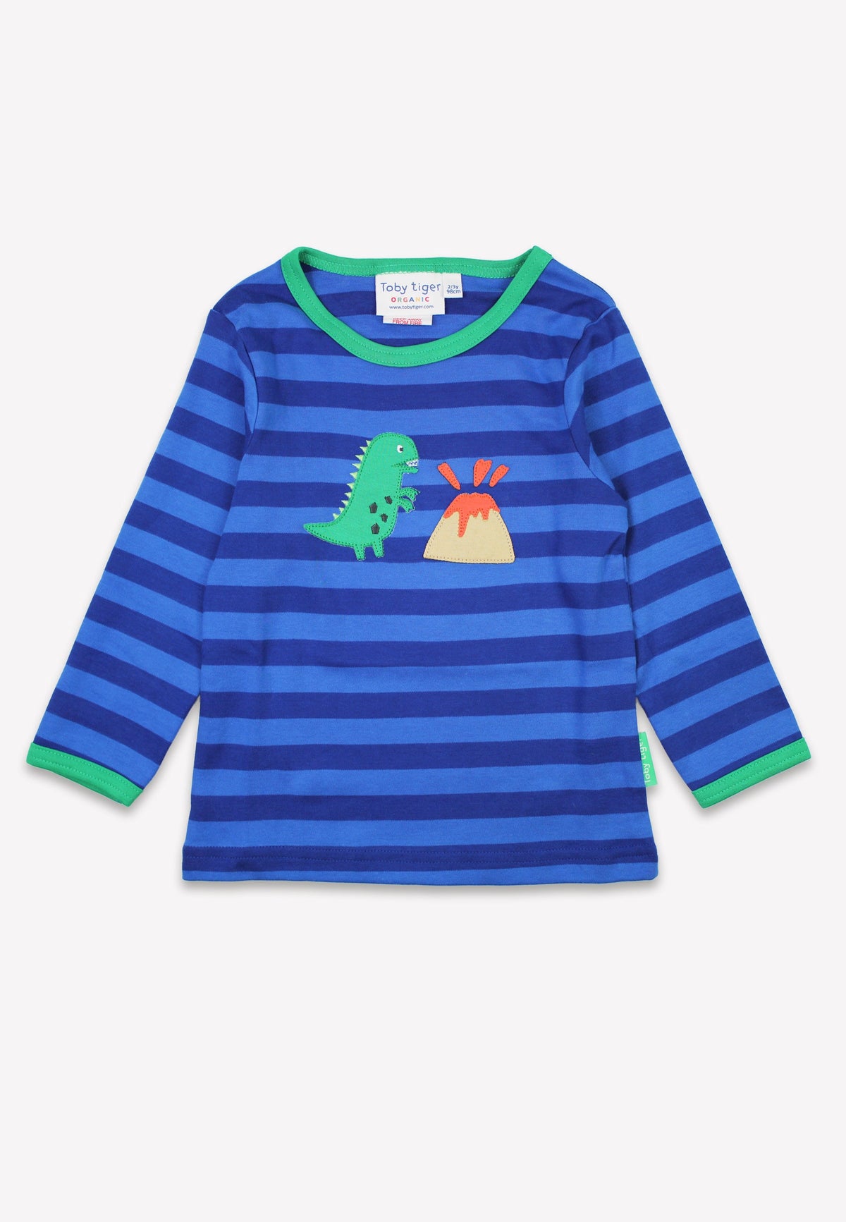 Organic Blue Tonal Dinosaur Applique Long-Sleeved T-Shirt