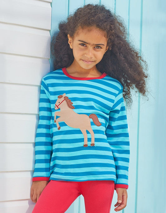 Organic Jumping Horse Applique Long-Sleeved T-Shirt