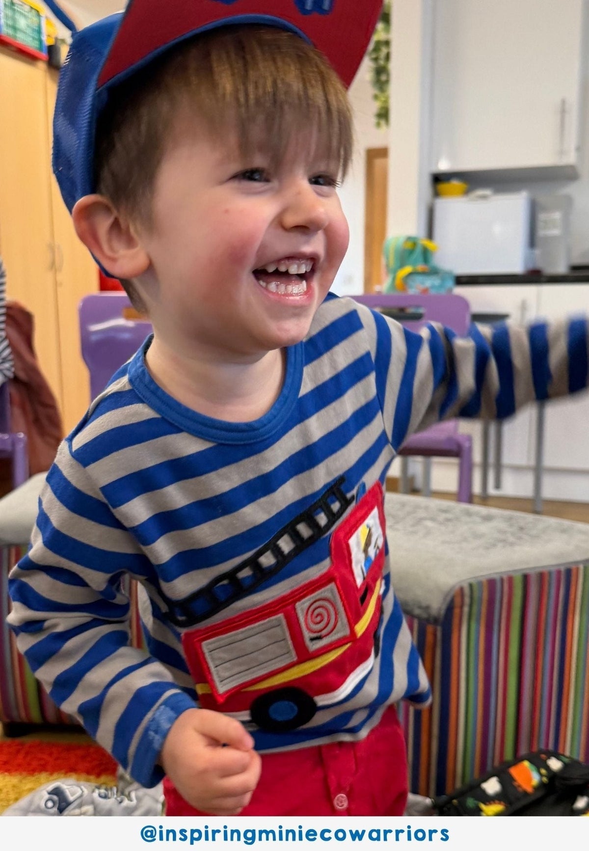 Organic Blue Fire Engine Applique Long-Sleeved T-Shirt