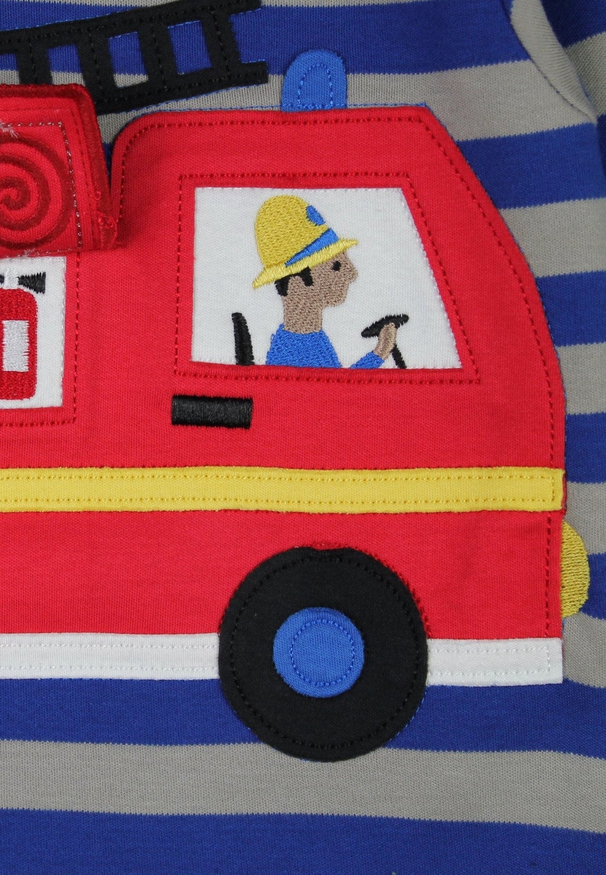 Organic Blue Fire Engine Applique Long-Sleeved T-Shirt