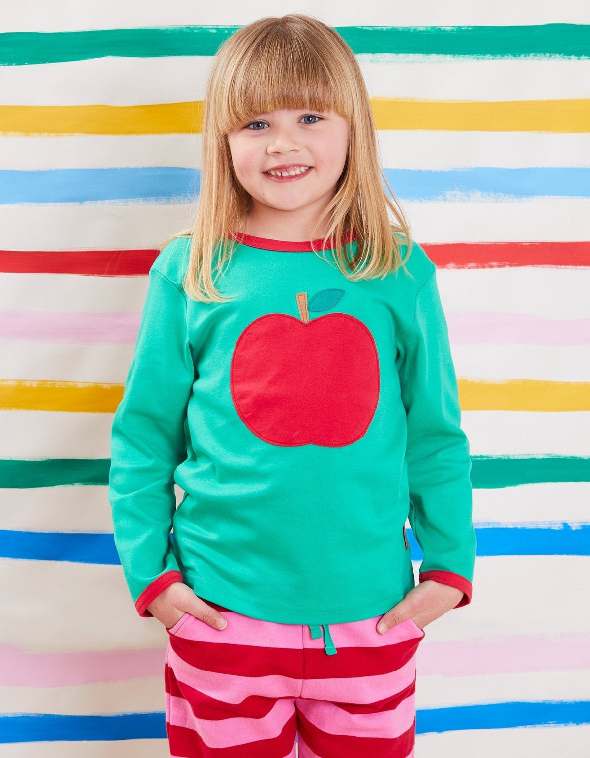 Organic Green Apple Applique Long-Sleeved T-Shirt