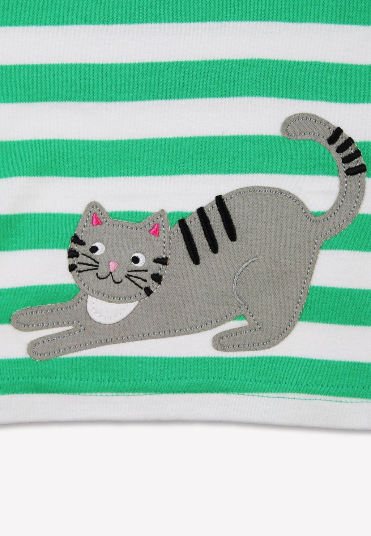Organic Green Kitten Applique Long-Sleeved T-Shirt