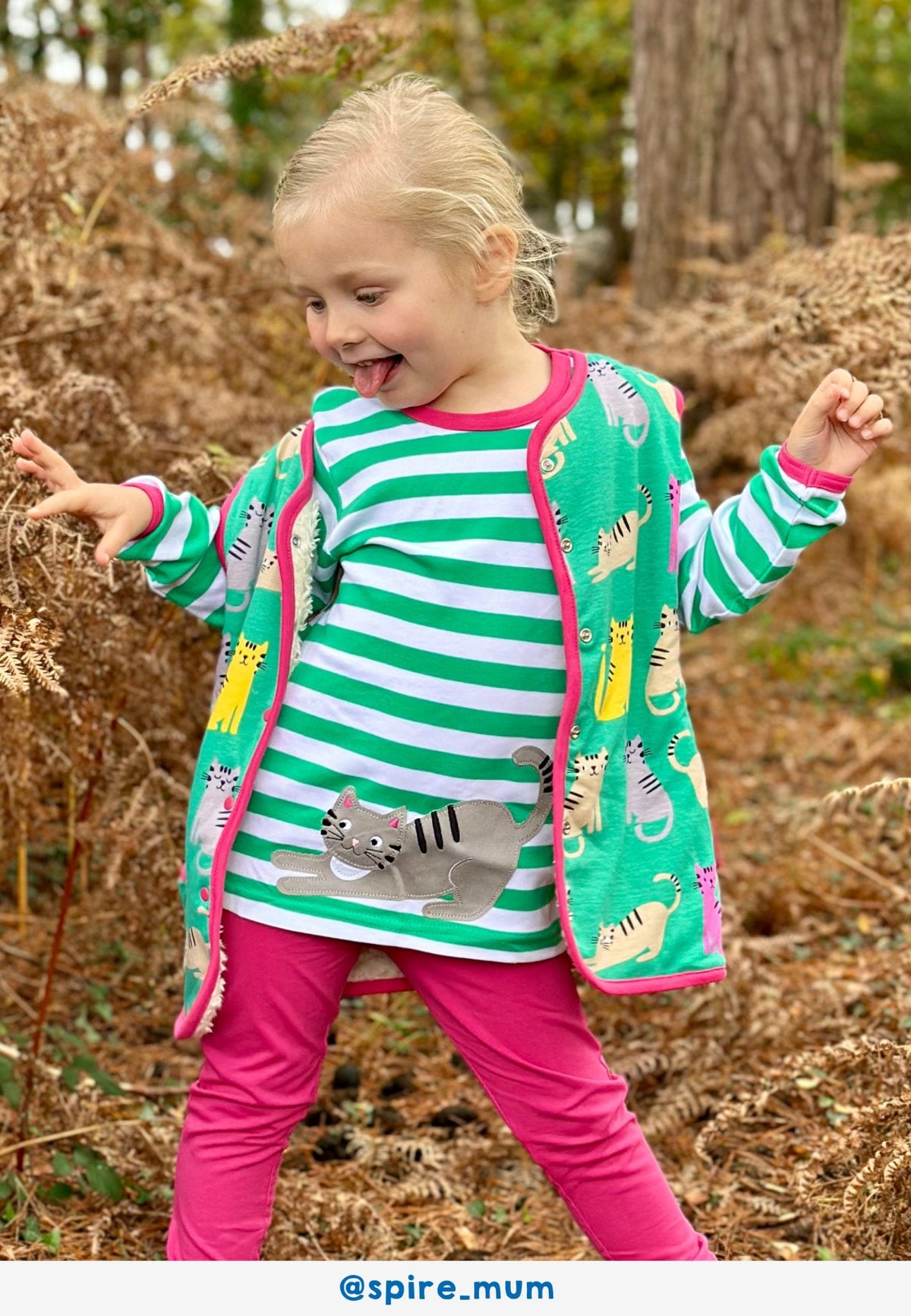 Organic Green Kitten Applique Long-Sleeved T-Shirt