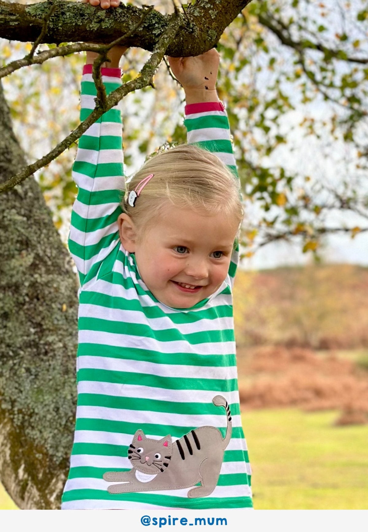 Organic Green Kitten Applique Long-Sleeved T-Shirt