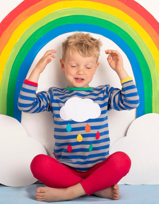 Organic Rainbow Raindrop Cloud Applique Long-Sleeved T-Shirt