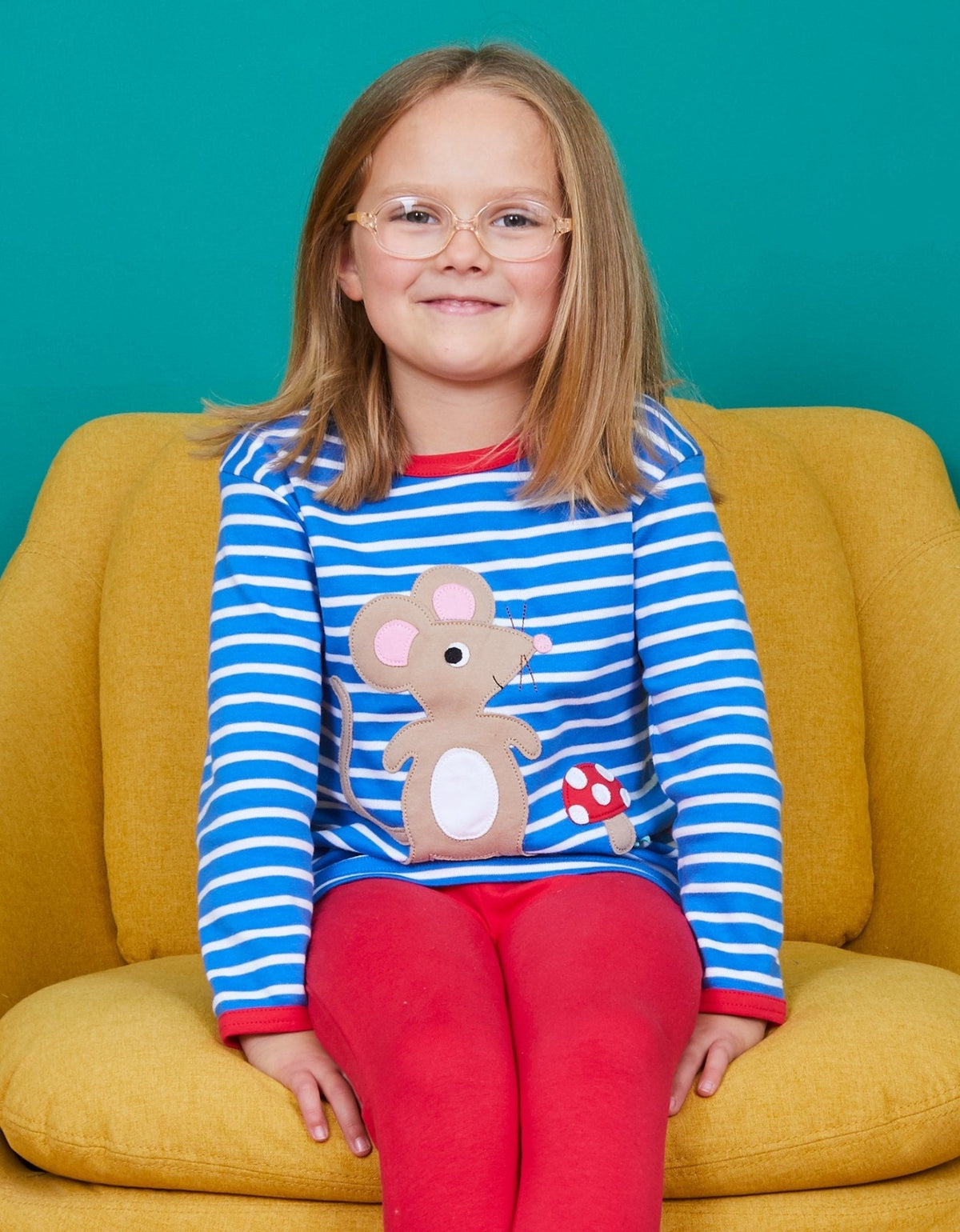 Organic Mouse and Mushroom Applique Long-Sleeved T-Shirt