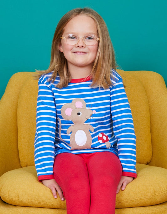Organic Mouse and Mushroom Applique Long-Sleeved T-Shirt