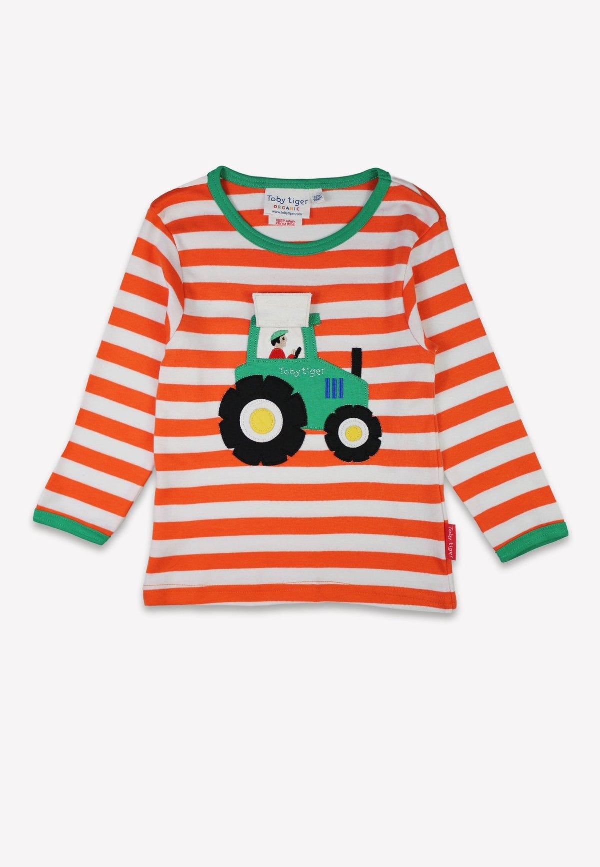 Organic Orange Tractor Applique Long-Sleeved T-Shirt