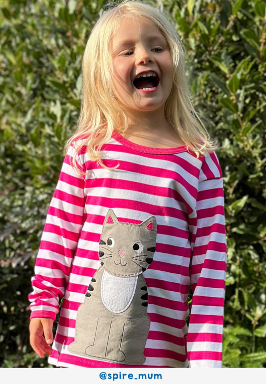 Organic Pink Kitten Applique Long-Sleeved T-Shirt