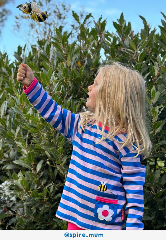Organic Striped Daisy Applique Long-Sleeved T-Shirt