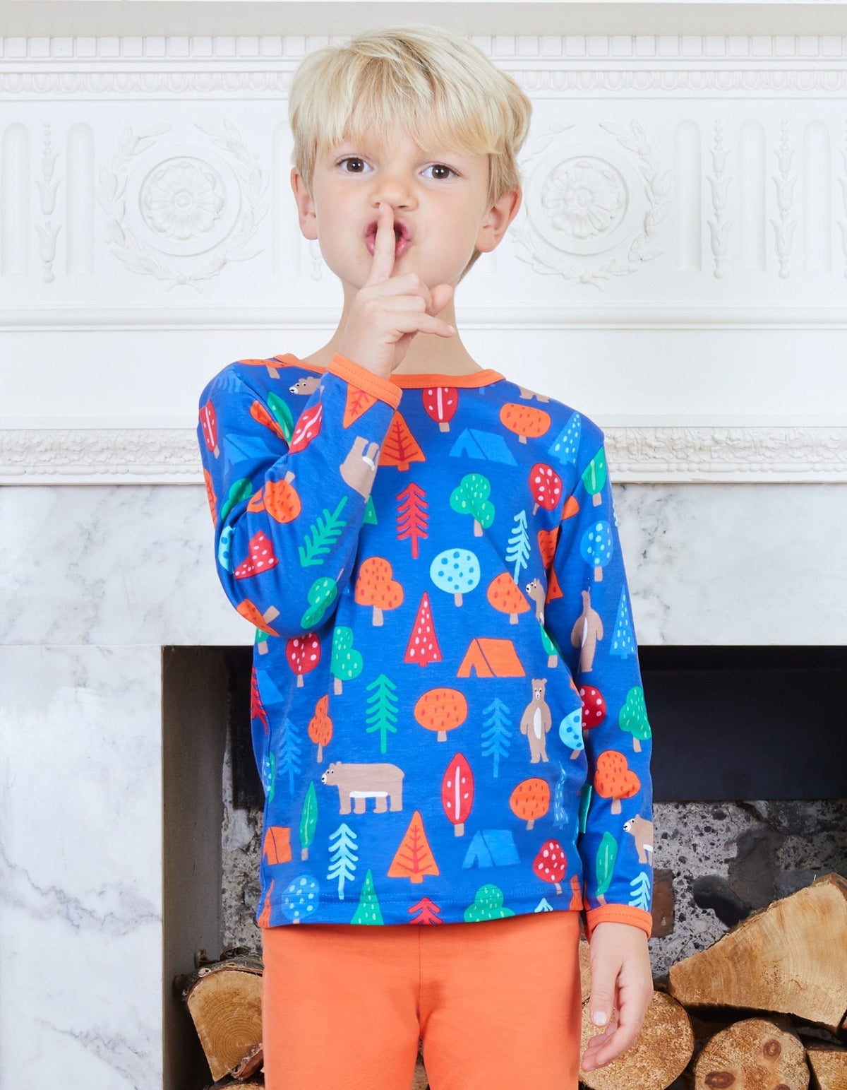 Organic Camping Bear Print Long-Sleeved T-Shirt
