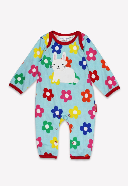 Organic Rainbow Bloom Bunny Applique Sleepsuit
