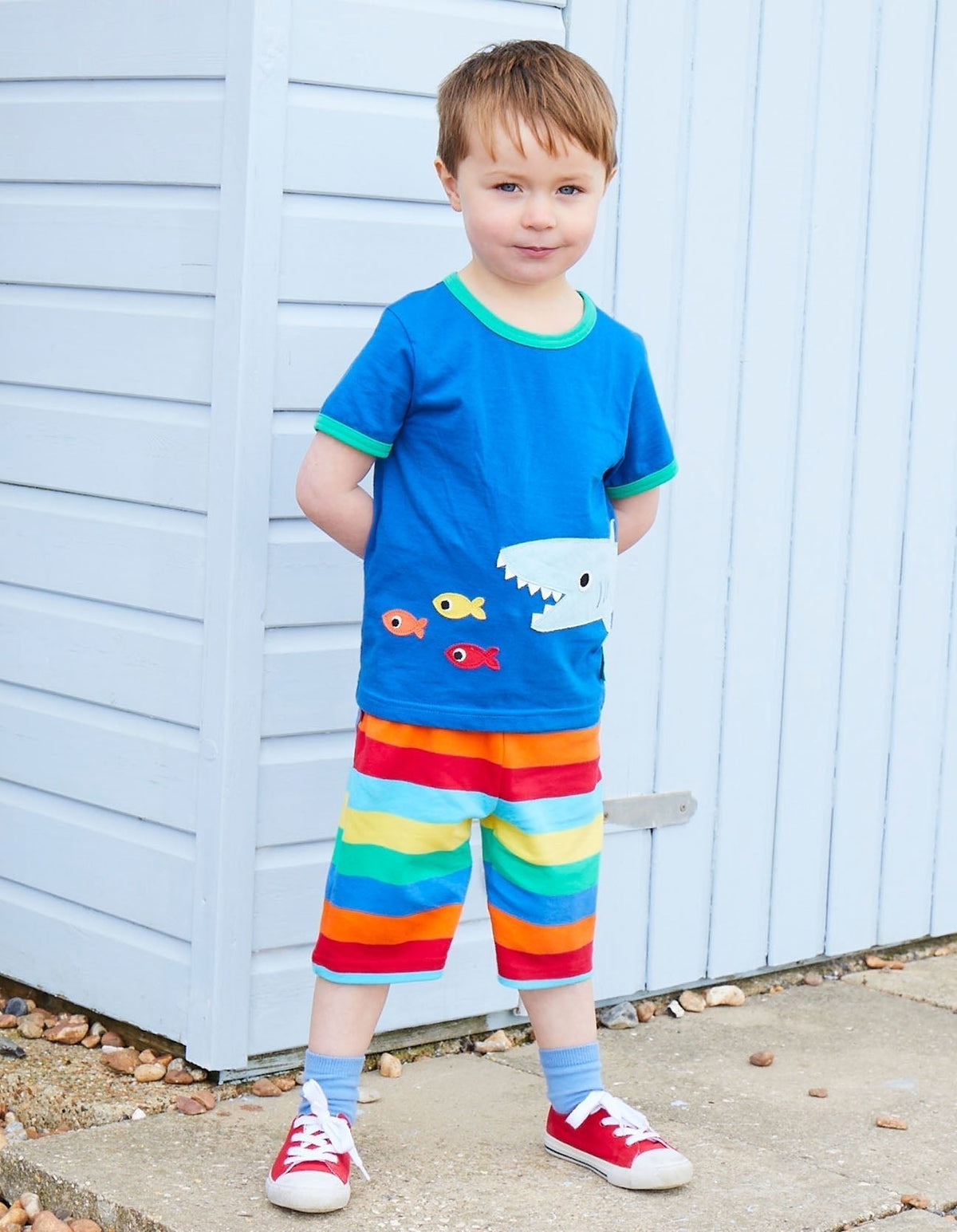 Organic Shark Applique Short-Sleeved T-Shirt