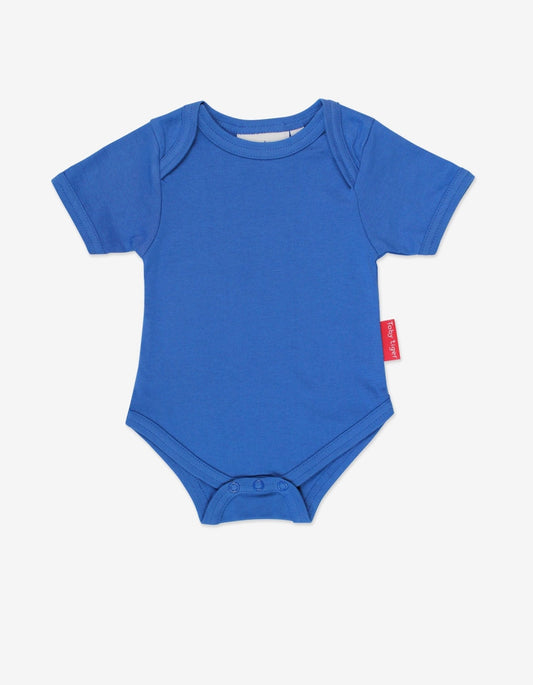 Organic Blue Basic Short-Sleeved Baby Bodysuit