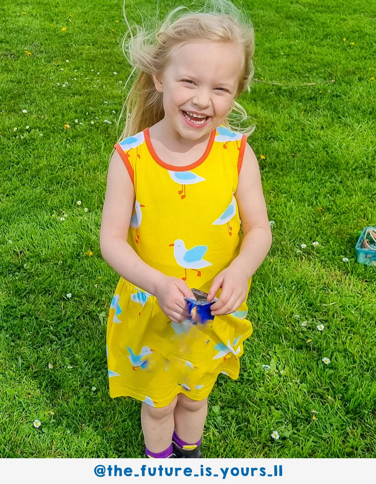 Organic Yellow Seagull Print Summer Dress