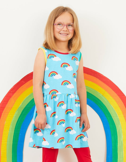 Organic Turquoise Rainbow Print Summer Dress