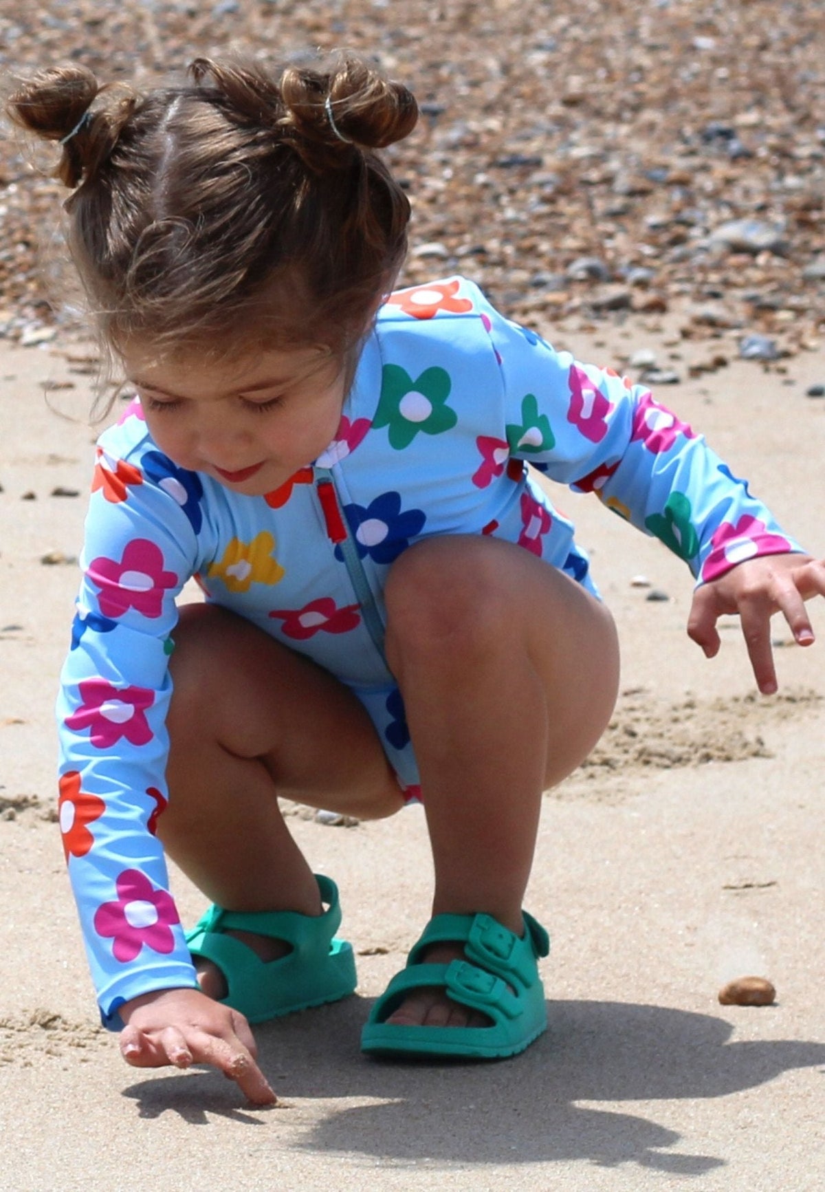 Rainbow Bloom Print Long-Sleeved Kids' Swimsuit