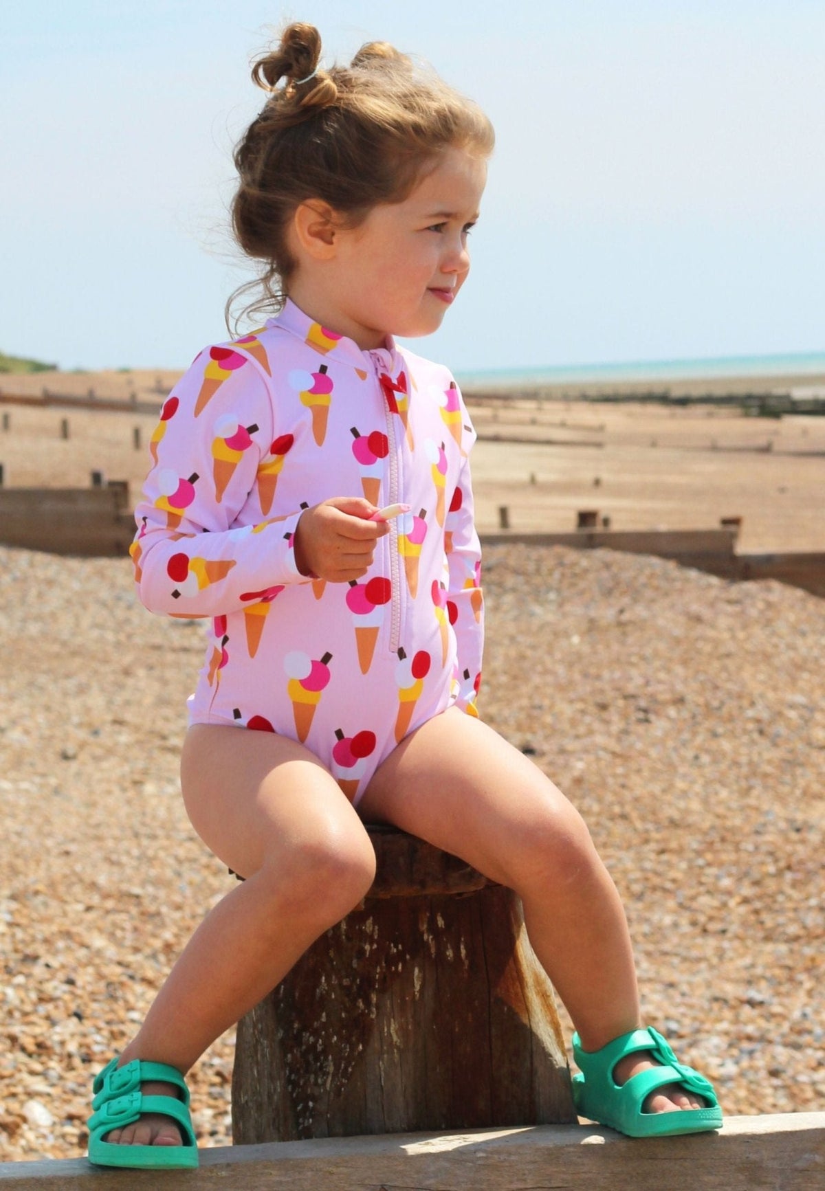 Ice Cream Cones Print Long-Sleeved Kids' Swimsuit