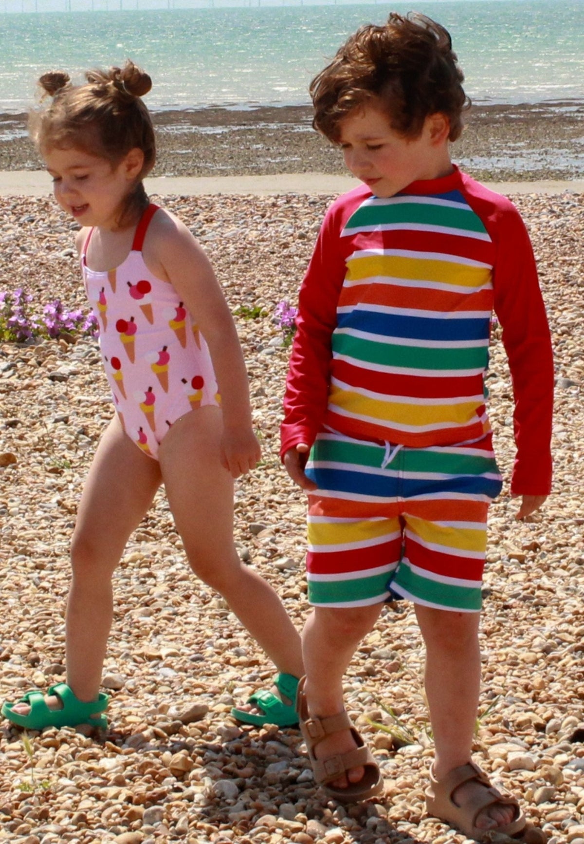 Happy Stripe Print Kids' Swim Rash Vest