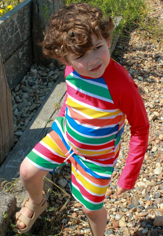 Happy Stripe Print Kids' Swim Rash Vest