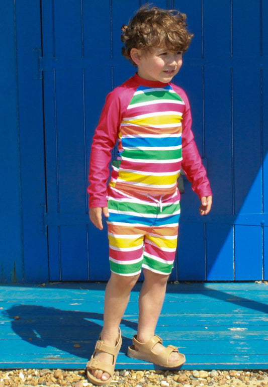 Happy Stripe Print Kids' Swim Shorts