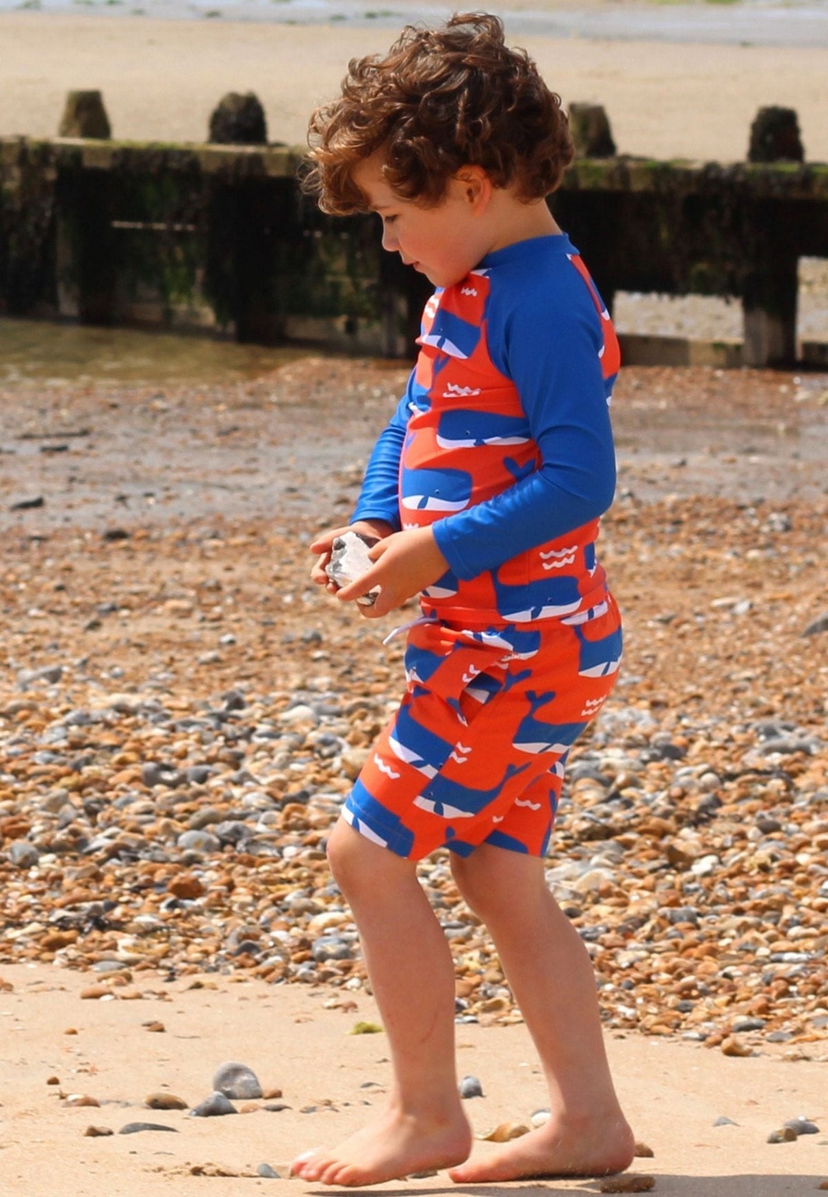 Whale Waves Print Kids' Swim Shorts