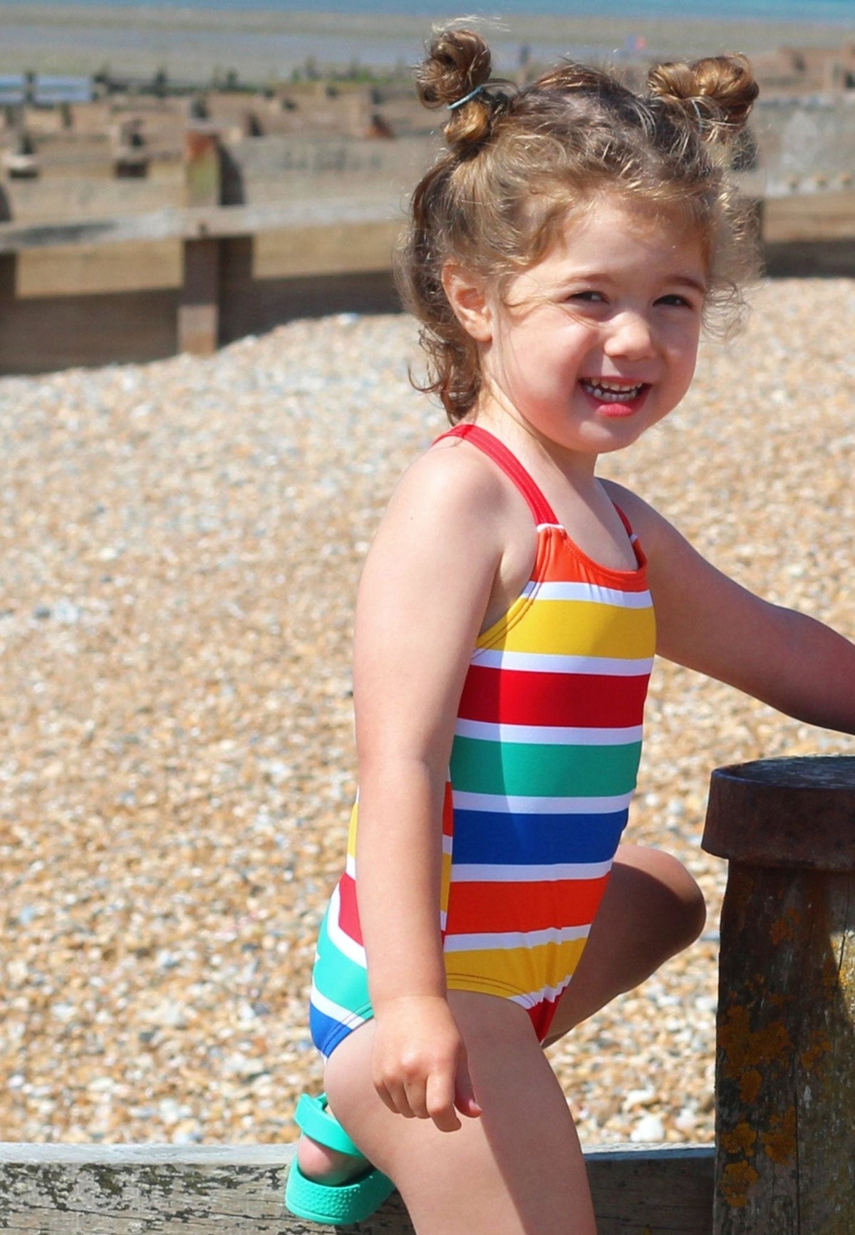 Happy Stripe Print Kids' Swimsuit