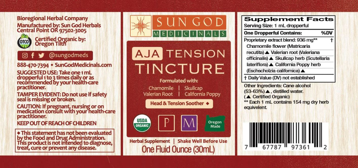 Organic Herbal Tension Tincture - EASE TENSION in HEAD, NECK & SHOULDERS