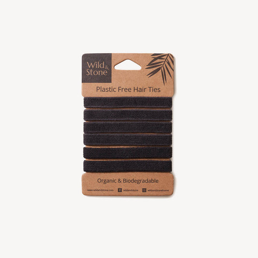 Black Plastic-Free Hair Ties - 6 Pack